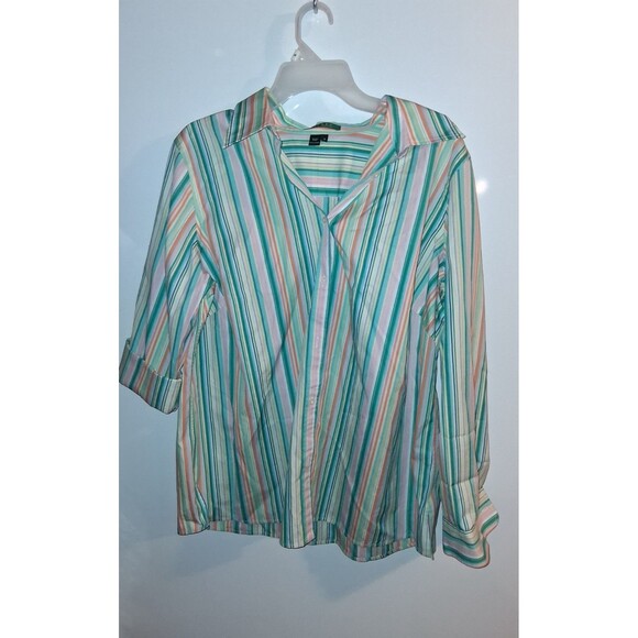 Lauren Ralph Lauren Multicolor Stripe Long Sleeve Button Up Blouse Sz 1X - Picture 1 of 3